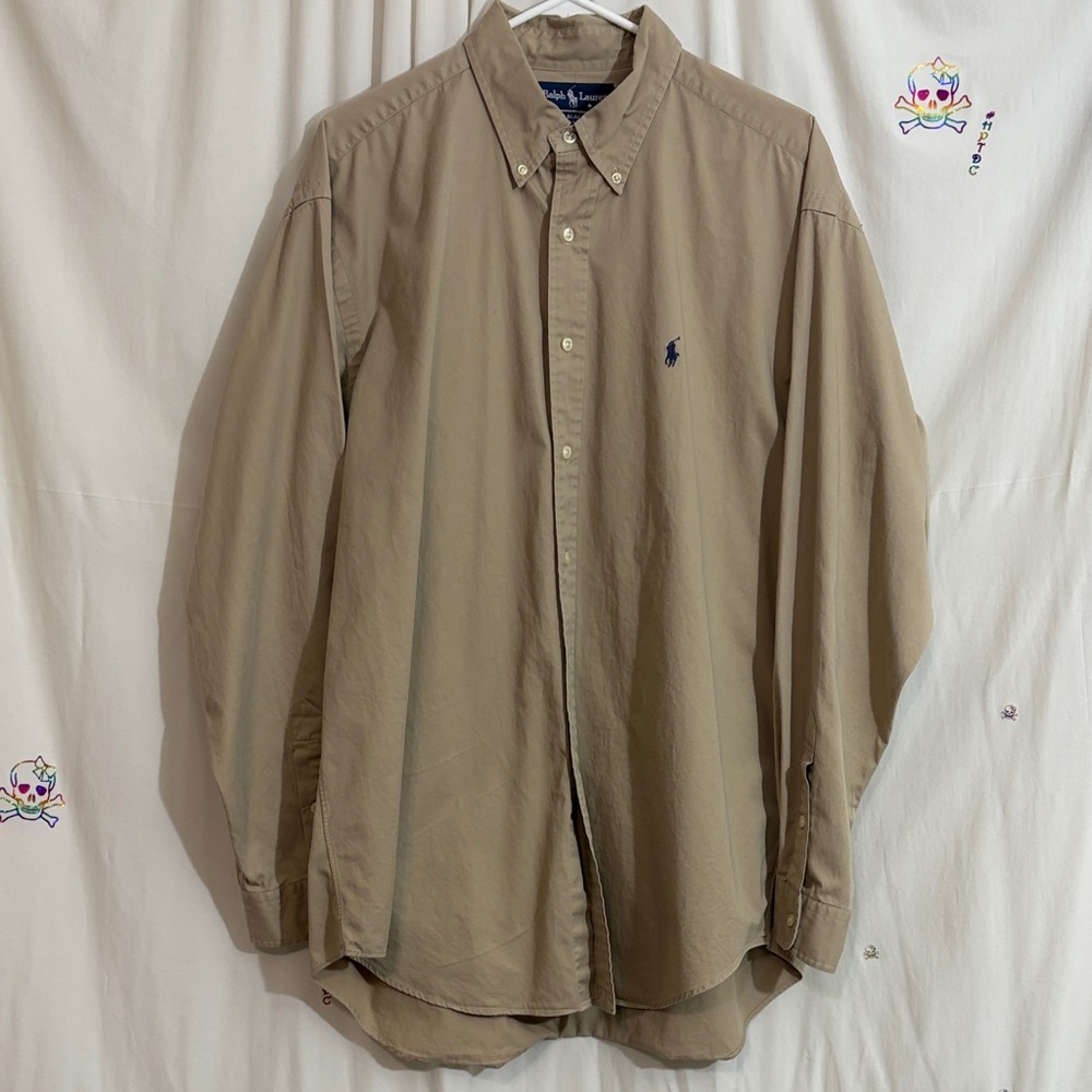 Ralph Lauren Men's Beige Button Down Shirt BLAKE size Large